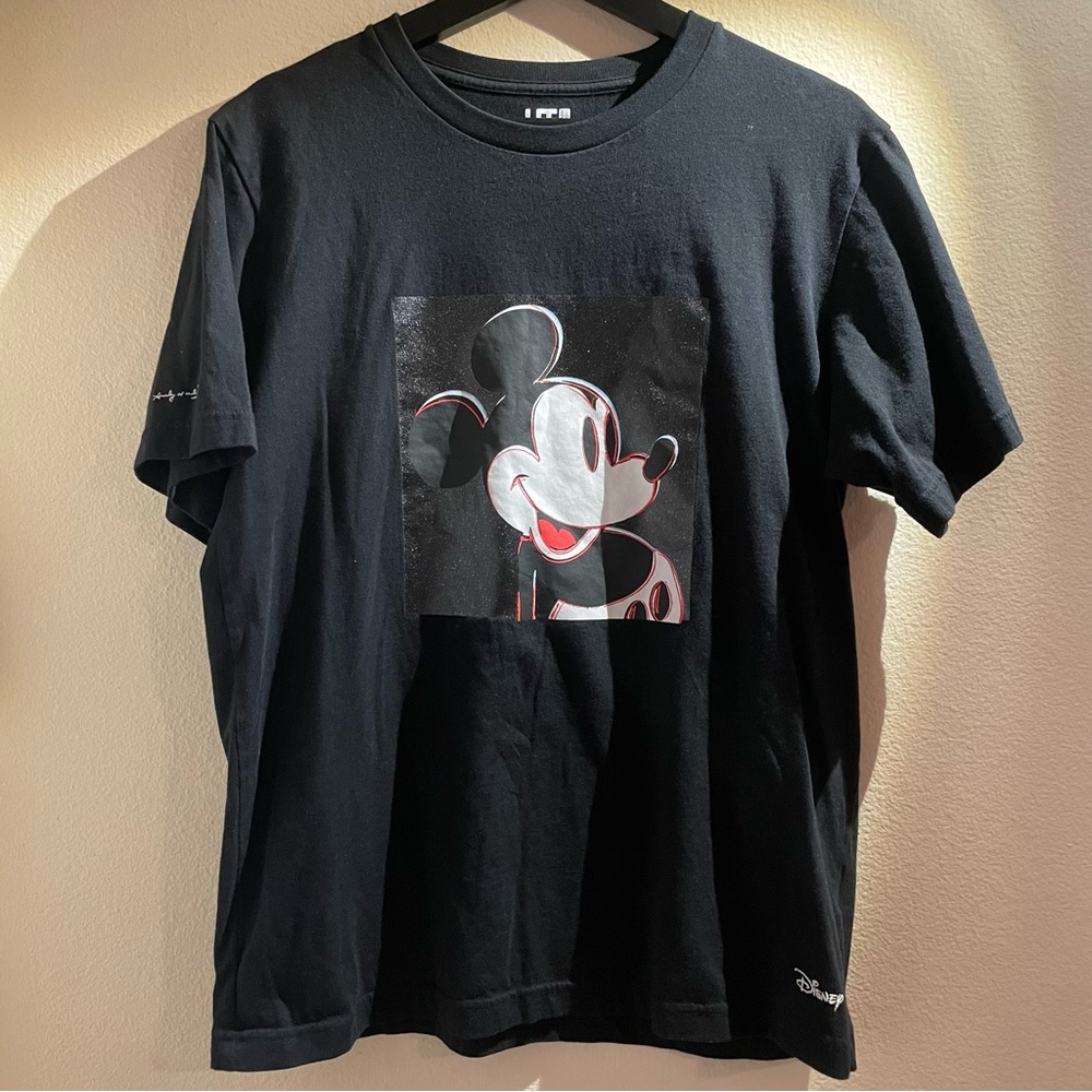 Uniqlo Glitter Retro Mickey Mouse Screen Tee T-Shirt M Black